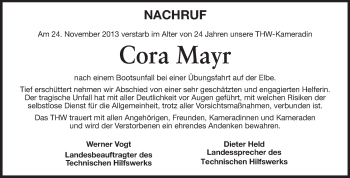 Traueranzeige von Cora Mayr von Echo-Zeitungen (Gesamtausgabe)