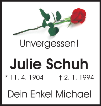 Traueranzeige von Julie Schuh von Echo-Zeitungen (Gesamtausgabe)