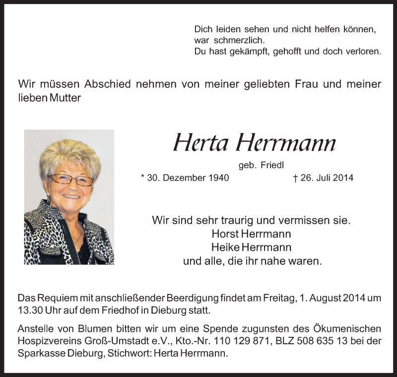 Traueranzeigen von Herta Herrmann | www.vrm-trauer.de