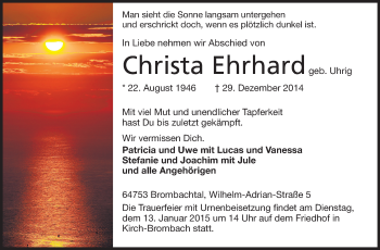 Traueranzeige von Christa Ehrhard von Odenwälder Echo