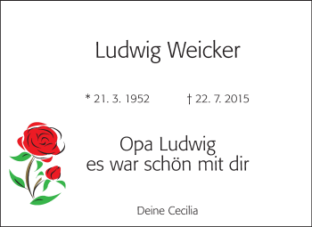 Traueranzeige von Ludwig Weicker von Echo-Zeitungen (Gesamtausgabe)