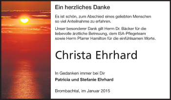 Traueranzeige von Christa Ehrhard von Odenwälder Echo