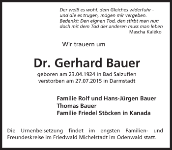 Traueranzeige von Gerhard Bauer von trauer.echo-online.de