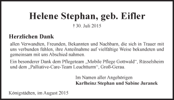 Traueranzeige von Helene Stephan von trauer.echo-online.de