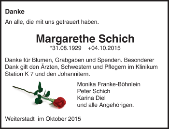 Traueranzeige von Margarethe Schich von trauer.echo-online.de