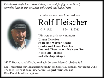 Traueranzeige von Rolf Fleischer von trauer.echo-online.de