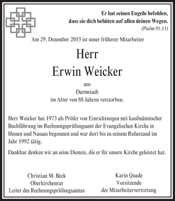 Traueranzeige von Erwin Weicker von trauer.echo-online.de