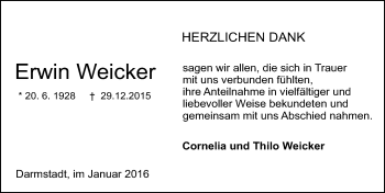 Traueranzeige von Erwin Weicker von trauer.echo-online.de