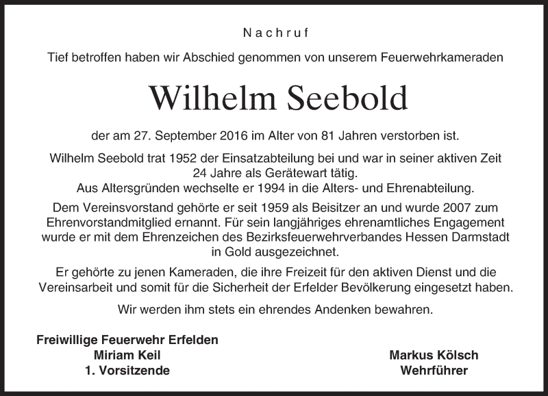 Traueranzeigen von Wilhelm Seebold | www.vrm-trauer.de