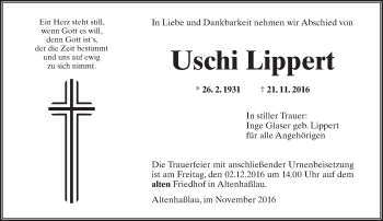 Traueranzeige von Uschi Lippert von  Gelnhäuser Tageblatt