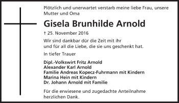 Traueranzeige von Gisela Brunhilde Arnold von Trauerportal Rhein Main Presse