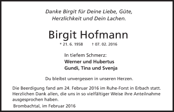 Traueranzeige von Birgit Hofmann von trauer.echo-online.de