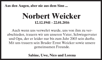 Traueranzeige von Norbert Weicker von Darmstädter Echo