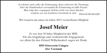 Traueranzeige von Josef Meier von  Usinger Anzeiger