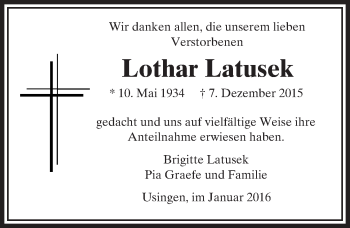 Traueranzeige von Lothar Latusek von  Usinger Anzeiger