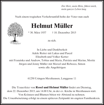 Traueranzeige von Helmut Müller von  Usinger Anzeiger