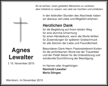 Traueranzeige von Agnes Lewalter von  Usinger Anzeiger