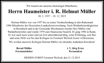 Traueranzeige von Helmut Müller von  Usinger Anzeiger