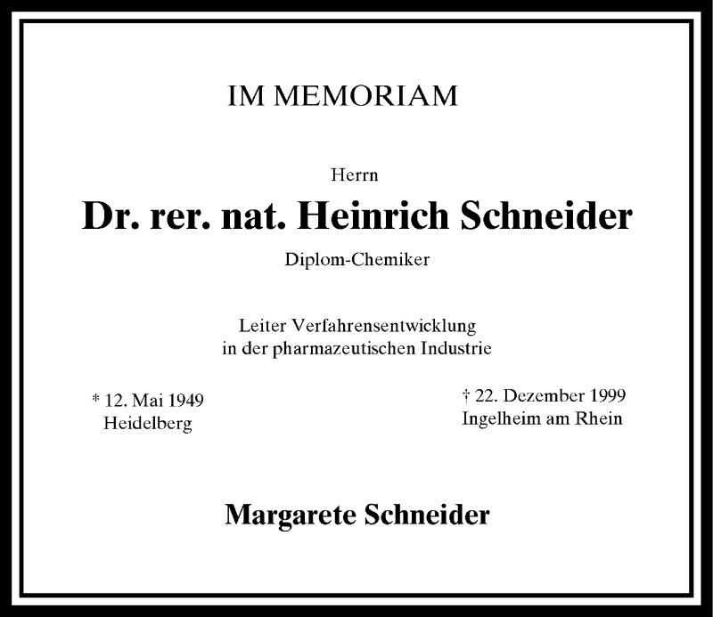  Traueranzeige für Heinrich Schneider vom 22.12.2015 aus  Allgemeine  Zeitung Ingelheim-Bingen