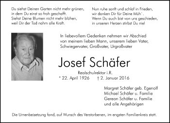 Traueranzeige von Josef Schäfer von  Wiesbaden komplett