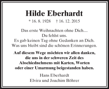 Traueranzeige von Hilde Eberhardt von  Usinger Anzeiger