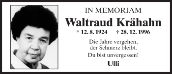 Traueranzeige von Waltraud Krähahn von  Allgemeine Zeitung Mainz