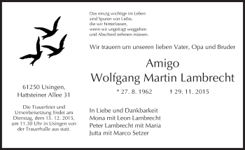 Traueranzeige von Wolfgang Martin Lambrecht von  Usinger Anzeiger