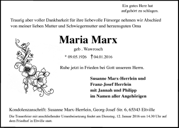 Traueranzeige von Maria Marx von  Rheingau