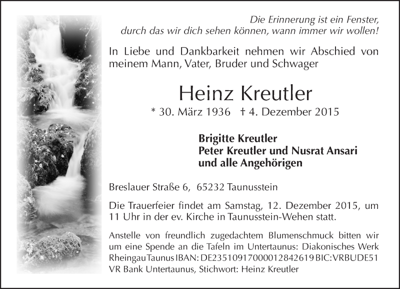  Traueranzeige für Heinz Kreutler vom 09.12.2015 aus  Wiesbaden komplett