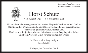 Traueranzeige von Horst Schütz von  Usinger Anzeiger