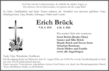 Traueranzeige von Erich Brück von Trauerportal Rhein Main Presse