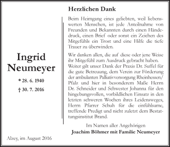 Traueranzeige von Ingrid Neumeyer von Trauerportal Rhein Main Presse