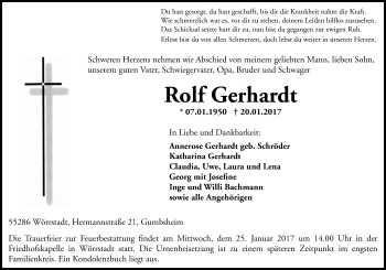 Traueranzeige von Rolf Gerhardt von Trauerportal Rhein Main Presse