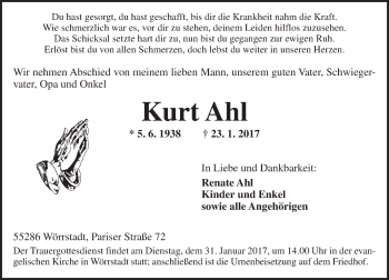 Traueranzeige von Kurt Ahl von Trauerportal Rhein Main Presse