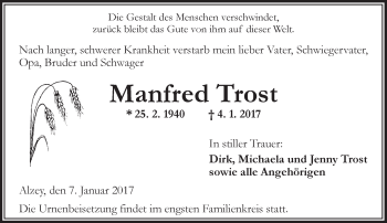 Traueranzeigen Von Manfred Trost Www Vrm Trauer De