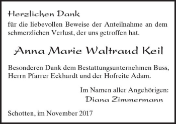 Traueranzeige von Anna marie Waltraud Keil von  Kreisanzeiger