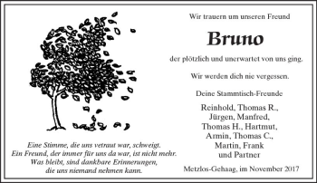 Traueranzeige von Bruno  von VRM Trauer