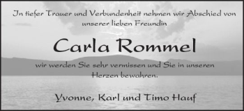 Traueranzeige von Carla Rommel von Trauerportal Echo Online