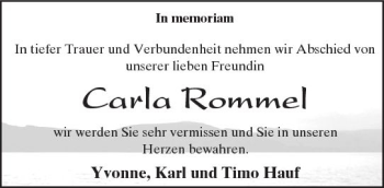 Traueranzeige von Carla Rommel von Trauerportal Echo Online