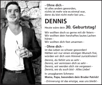 Traueranzeige von Dennis  von Trauerportal Rhein Main Presse