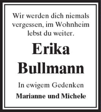 Traueranzeige von Erika Bullmann von  Kreisanzeiger