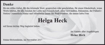 Traueranzeige von Helga Heck von Trauerportal Rhein Main Presse