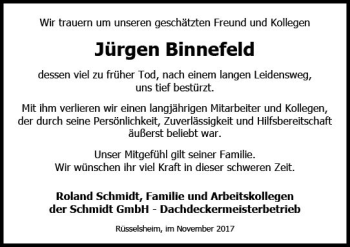 Traueranzeige von Jürgen Binnefeld von Trauerportal Rhein Main Presse