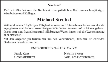 Traueranzeige von Michael Strubel von Trauerportal Echo Online