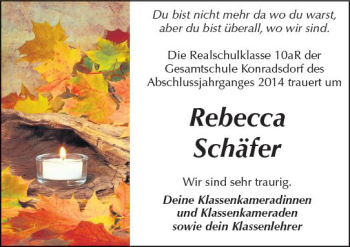 Traueranzeige von Rebecca Schäfer von  Kreisanzeiger