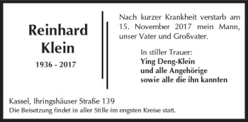 Traueranzeige von Reinhard Klein von Trauerportal Rhein Main Presse