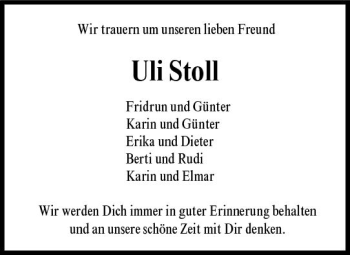 Traueranzeige von Uli Stoll von Trauerportal Rhein Main Presse