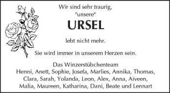 Traueranzeige von Ursel  von Trauerportal Rhein Main Presse