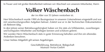 Traueranzeige von Volker Wäschenbach von Trauerportal Rhein Main Presse