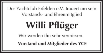 Traueranzeige von Willi Pflüger von Trauerportal Echo Online